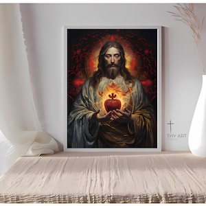 Jesus Heart Painting, Sacred Heart of Jesus Wall Art, Sacred Heart of Jesus Painting, Sacred Heart of Jesus Artwork, Heart of Jesus Painting