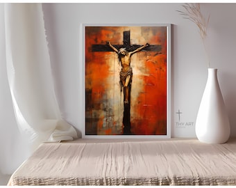 Expressionist Crucifixion Art Print, Jesus Painting (Digital Download)
