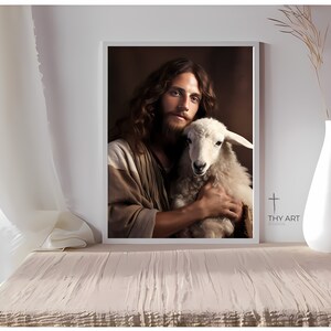 Jesus Holding a Lamb, Realistic Christian Artwork, Passover Lamb, Jesus and Lamb Painting, Jesus the Passover Lamb, Lamb of God