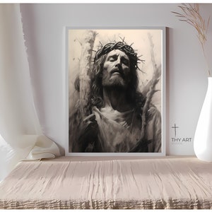 Drawing of Jesus, Print, Charcoal, Christian Wall Decor, Christian Artwork, Modern Christian Art, Prints, Jesus Christ Artwork, Jesus Print