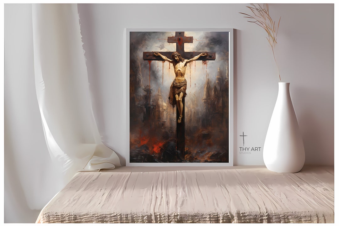 Jesus Christ Crucifixion Oil Painting, Religious Art (digital