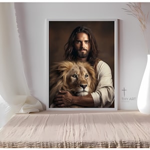 Jesus and Lion, Christian Art, Christ and Lion, God Jesus Lion, Jesus and the Lion of Judah, Jesus Christ Lion, Prince of Peace Painting