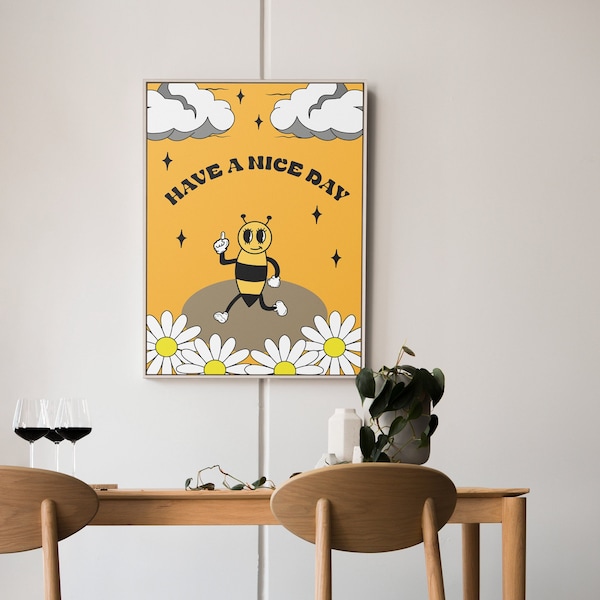 Poster vintage / illustration retro et fun / Happy day / Art decoration / Home decoration / Personnalisable / multiple colors