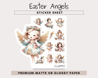 Feuille d'autocollants anges de Pâques - Stickers anges de Pâques mignons