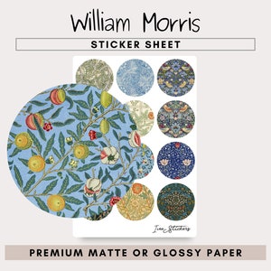 William Morris Sticker Sheet - Arts and Crafts Stickers for Planners, Journals and Scrapbooks