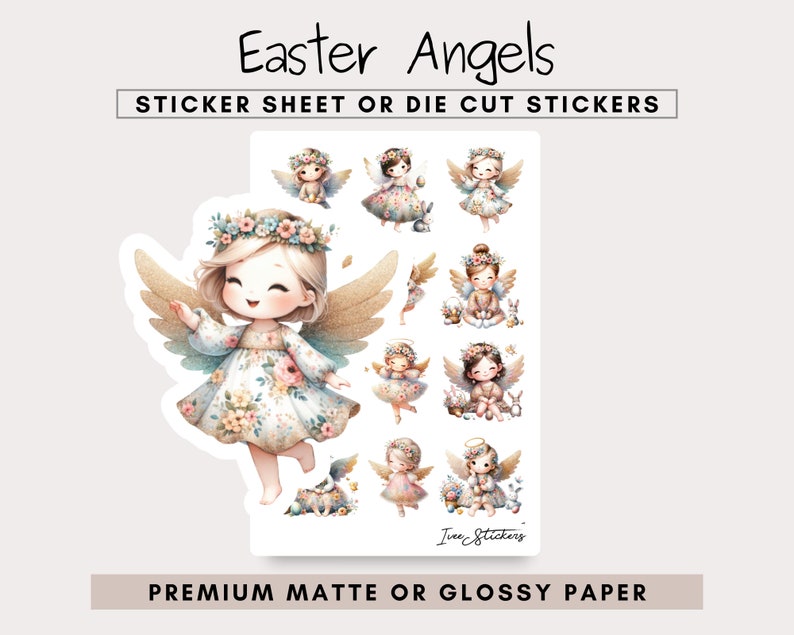 Feuille d'autocollants anges de Pâques ou autocollants découpés Stickers anges de Pâques mignons image 1