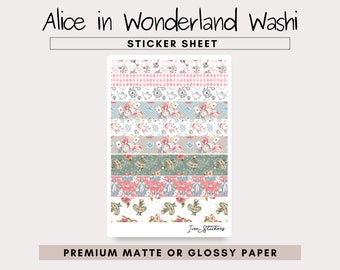 Feuille d'autocollants adhésifs Washi Alice au pays des merveilles