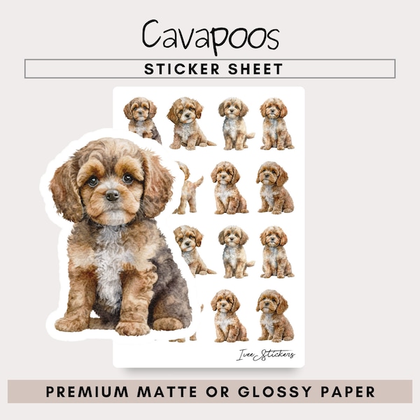 Cavapoo Sticker Sheet - Dog Stickers for Planners, Journals and Scrapbooks