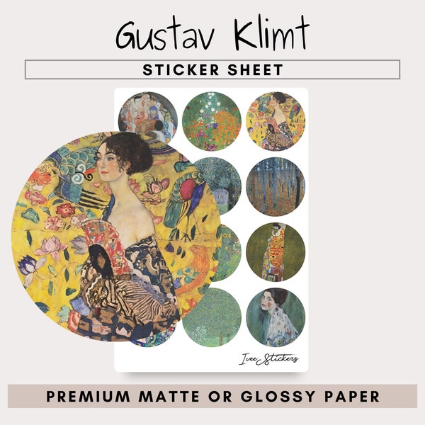 Feuille d'autocollants Gustav Klimt - Stickers artistiques pour agendas, journaux et albums