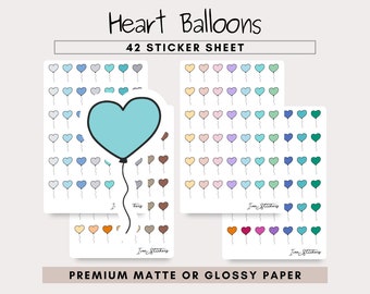 Feuille d'autocollants de 42 ballons coeurs - Stickers ballons