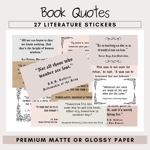 Book Quote Stickers - 27 Literature Stickers