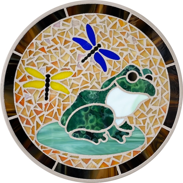 Lily Pad Frog Garden SteppingStone | Mosaic Garden Art | Outdoor Mosaic Art | Yard Art | Stained Glass Garden Art