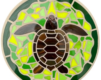 Sea Turtle Garden SteppingStone | Mosaic Garden Art | Outdoor Mosaic Art | Yard Art | Stained Glass Garden Art