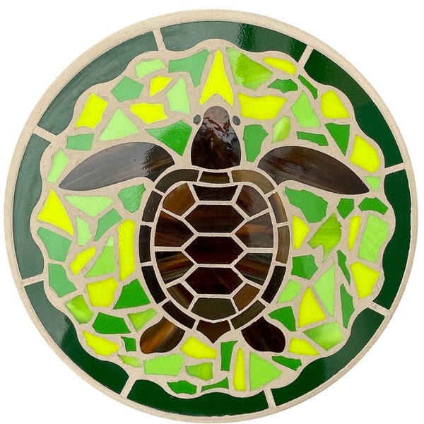 Sea Turtle Garden SteppingStone | Mosaic Garden Art | Outdoor Mosaic Art | Yard Art | Stained Glass Garden Art