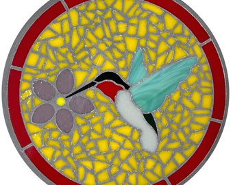 Hummingbird Garden SteppingStone | Mosaic Garden Art | Outdoor Mosaic Art | Yard Art | Stained Glass Garden Art