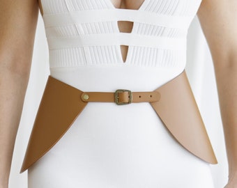 REAL Leather (NOT Synthetic / PU / Vegan) Flap Belt / Brown With Brass Buckle / Dress Belt / Party / Cosplay / Costume