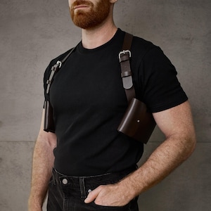 Holster aus echtem Leder (kein Synthetik-/PU-/veganes Material) / Handy- und Geldbörsentaschen / Gürteltasche / Alternative zur Bauchtasche / Dunkelbraun