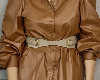 Real Leather Cropped Belt / Beige Italian Leather