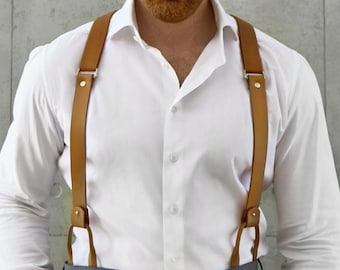 Echt leren (GEEN synthetisch / PU / veganistisch) bretels / Bruin / Bruiloft / Bruidegom / Bruidsjonkers / Rustiek / Boho / Pak