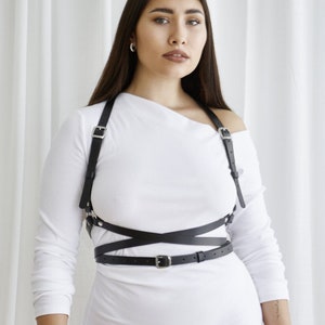 Plus Size Real Leather Not Synthetic / PU / Vegan Harness Goddess Artemis / Black With Silver Buckles / Belt & Suspenders / XL / XXL image 1