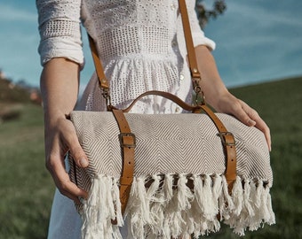 REAL Leather (NOT Synthetic / PU / Vegan) Crossbody Blanket Strap / Brown