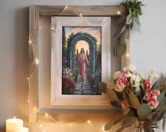 Jesus Roses Digital Oil Painting | Jesus Art, Printable Wall Decor, Jesus Art Print, Christ Digital Oil Painting, Digital Download