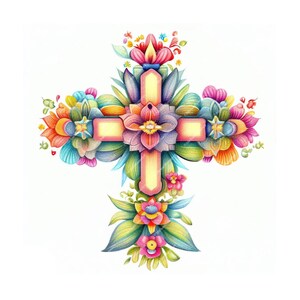 Christian Floral Cross Clipart - Digital Download - For Printing and more