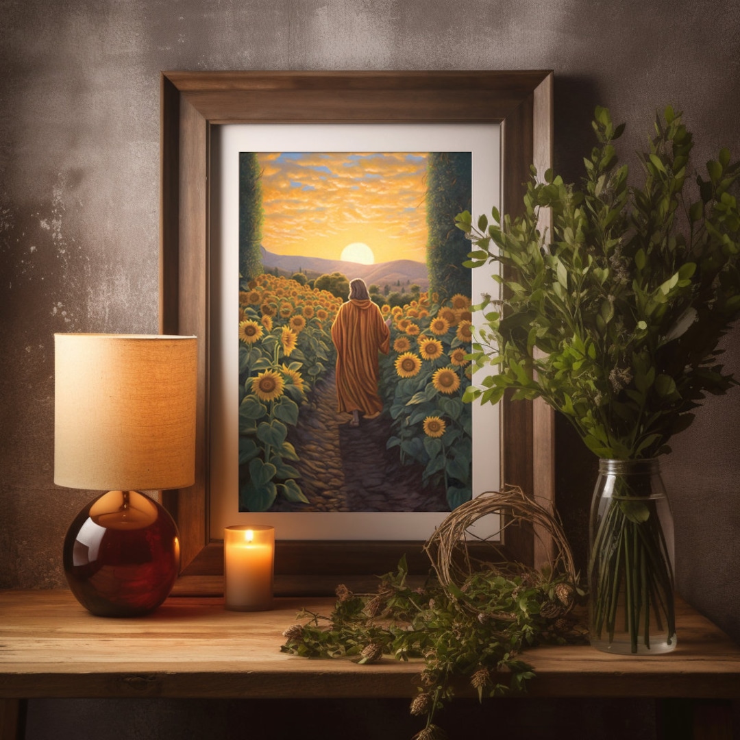 Jesus Sunflowers Digital Oil Painting Jesus Art, Printable Wall Decor