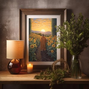 Jesus Sunflowers Digital Oil Painting | Jesus Art, Printable Wall Decor, Jesus Art Print, Christ Digital Oil Painting, Digital Download
