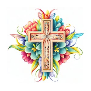 Christian Floral Cross Clipart - Digital Download - For Printing and more