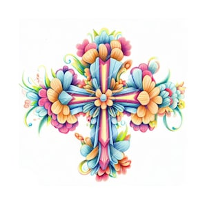 Christian Floral Cross Clipart - Digital Download - For Printing and more