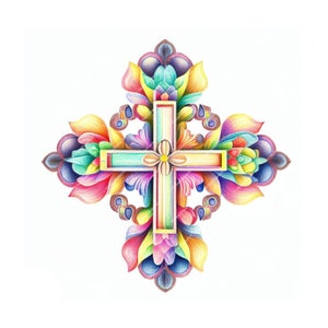 Christian Floral Cross Clipart - Digital Download - For Printing and more