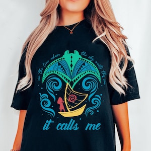Moana See The Line Where The Sky Meets The Sea It Calls Me Comfort Colors Shirt, Retro Disney Moana Tee, Moana Gramma Tala Manta Ray Shirt