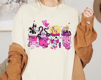 Disney Valentine Coffee Latte T-shirt, Disney Villains Tee, Ursula Evil Queen Maleficent Cruella Valentine Shirt, Disneyland Couple Matching