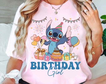 Disney Stitch Birthday Girl Shirt, Lilo And Stitch Birthday Tee, Cute Stitch Party Outfit, Disneyland Family Trip Matching, Gift For Girls