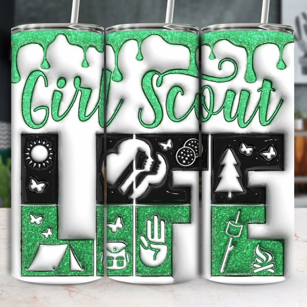 Girl Scout Tumbler Wrap Design, Green Glitter Digital Download, PNG Clipart, DIY Cup Decal Graphics, Instant Access, Craft Supplies