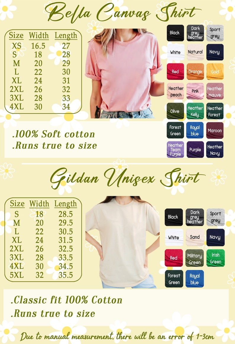 Pu&ograve; includere: L'immagine presenta due modelli di t-shirt: Bella Canvas e Gildan Unisex. La maglietta Bella Canvas &egrave; rosa e la maglietta Gildan &egrave; beige. Sono visualizzate anche tabelle delle taglie e opzioni di colore.