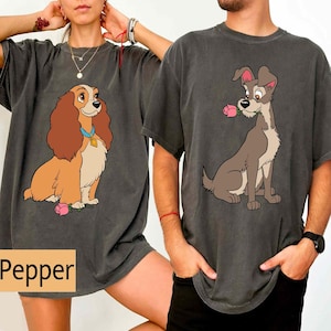 Lady and The Tramp Portrait Couple Matching Comfort Colors Shirt, Disney Dog Couple Tee, Dog Lover, Disneyland Couple Trip, Gift for Him Her