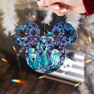 Haunted Mansion Hitchhiking Ghosts Hologram Ornament, Disney Halloween Mickey Head Ornament Decoration, Spooky Season, Disney Tree Gift