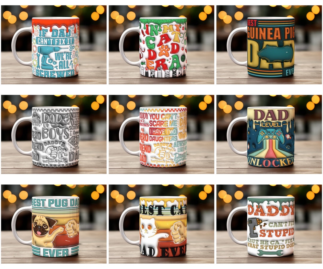 Father's Day Mug Wrap PNG Bundle, Seamless Sublimation Design, 3D ...
