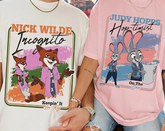 Retro Disney Zootopia 2 Shirt, Nick Wilde Incognito Judy Hopps Hop-timist Tee, Disneyland Family Trip Shirt, Zootopia Couple Fan Gifts