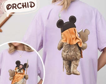 Two Sided Watercolor Ewok with Mickey Ice Cream Bar Shirt, Disney Star Wars Tee, Funny Ewok Fan Shirt, Galaxy's Edge Family Trip Outfit