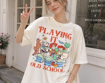 Disney Pixar Toy Story 5 Shirt, Woody Buzz Lightyear Aliens Jessie Bullseye Playing It Old School Tee, Disneyworld Shirt, Disney Family Trip