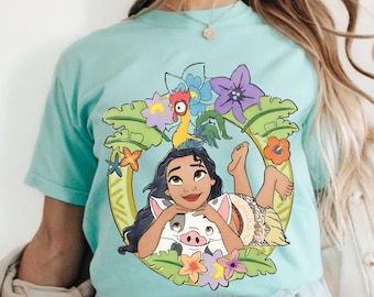 Watercolor Disney Moana Pua Hei Hei Shirt, Floral Princess Moana Tee, Movie Fan Shirt, Princess Lover Gift, Disneyland Girls Trip Outfit
