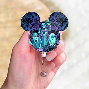 Disney Haunted Mansion Badge Reel, Hitchhiking Ghost Halloween Badge, Spooky Season, Nurse Badge Clip, Retractable ID Badge Holder