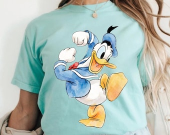 Watercolor Disney Donald Duck T-Shirt, Classic Disney Cartoon Character Graphic Tee, Funny Disney Duck Shirt, Disneyland Family Trip Outfit