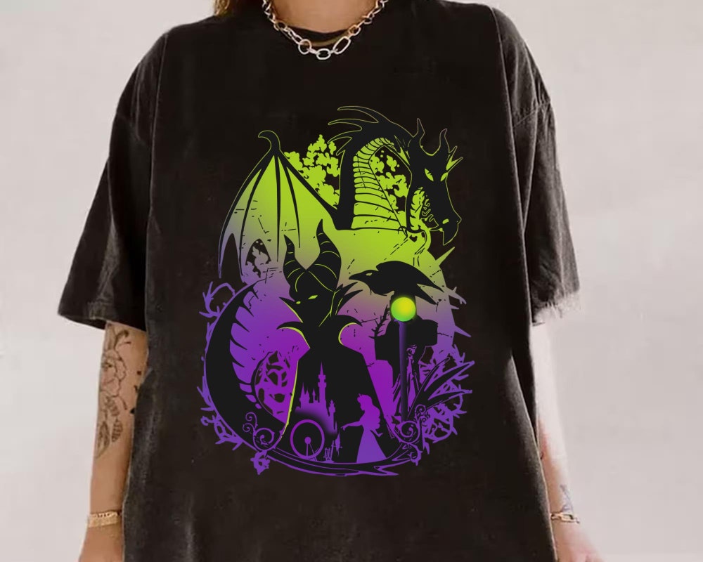 Maleficent Dragon Silhouette Portrait Comfort Colors Shirt, Sleeping Beauty Disney Villains T-Shirt, Disneyland Family Trip, Magic Kingdom
