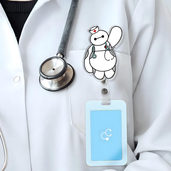 Cute Robot Nurse Badge Reel, Interactive ID Holder for Nurses, Medical School Gift, Whimsical Healthcare Badge Clip, Nursing Accessory