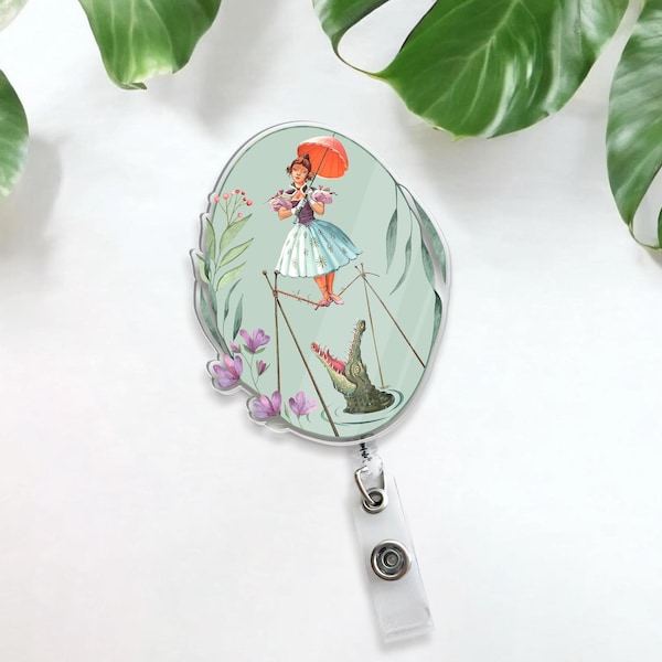 Porta credencial retro de Disney Haunted Mansion, insignia de Sally Slater Tightrope, fiesta de Halloween, clip para credencial de enfermera, porta credencial retráctil