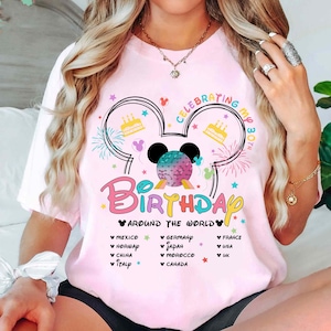 Custom Name Age Disney Epcot Birthday Around The World T-shirt, Disney Epcot World Tour Tee, Disneyland Family Trip Matching, Birthday Gift